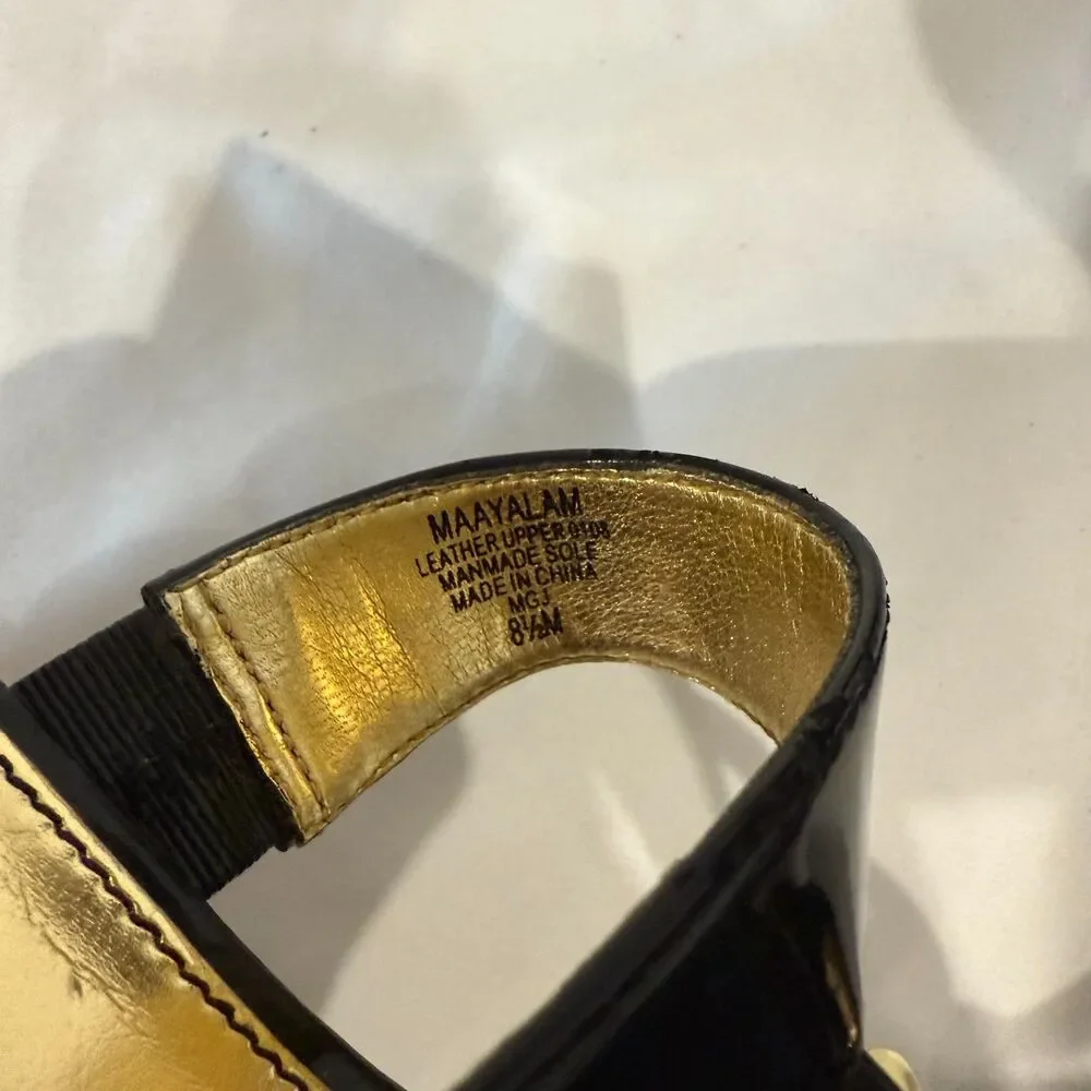 Anne Klein Black‎ Gold Chain Link Heels Sandal Slides Professional Womens 8.5
